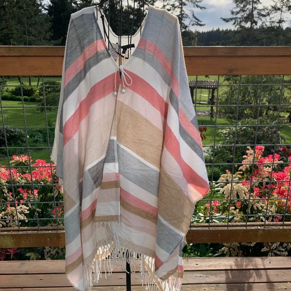 NWT Marc New York One SIze Striped Wrap/Poncho with Fringe